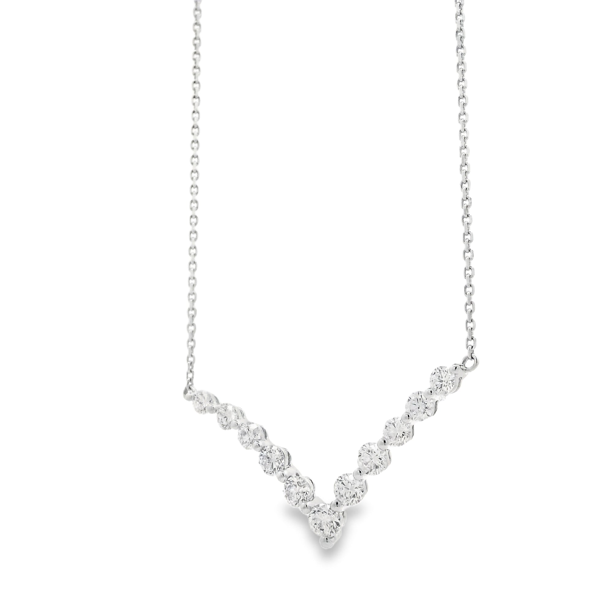 18k White Gold 1.32ctw Round Brilliant Diamond V-Shaped Necklace — right three-quarter angle