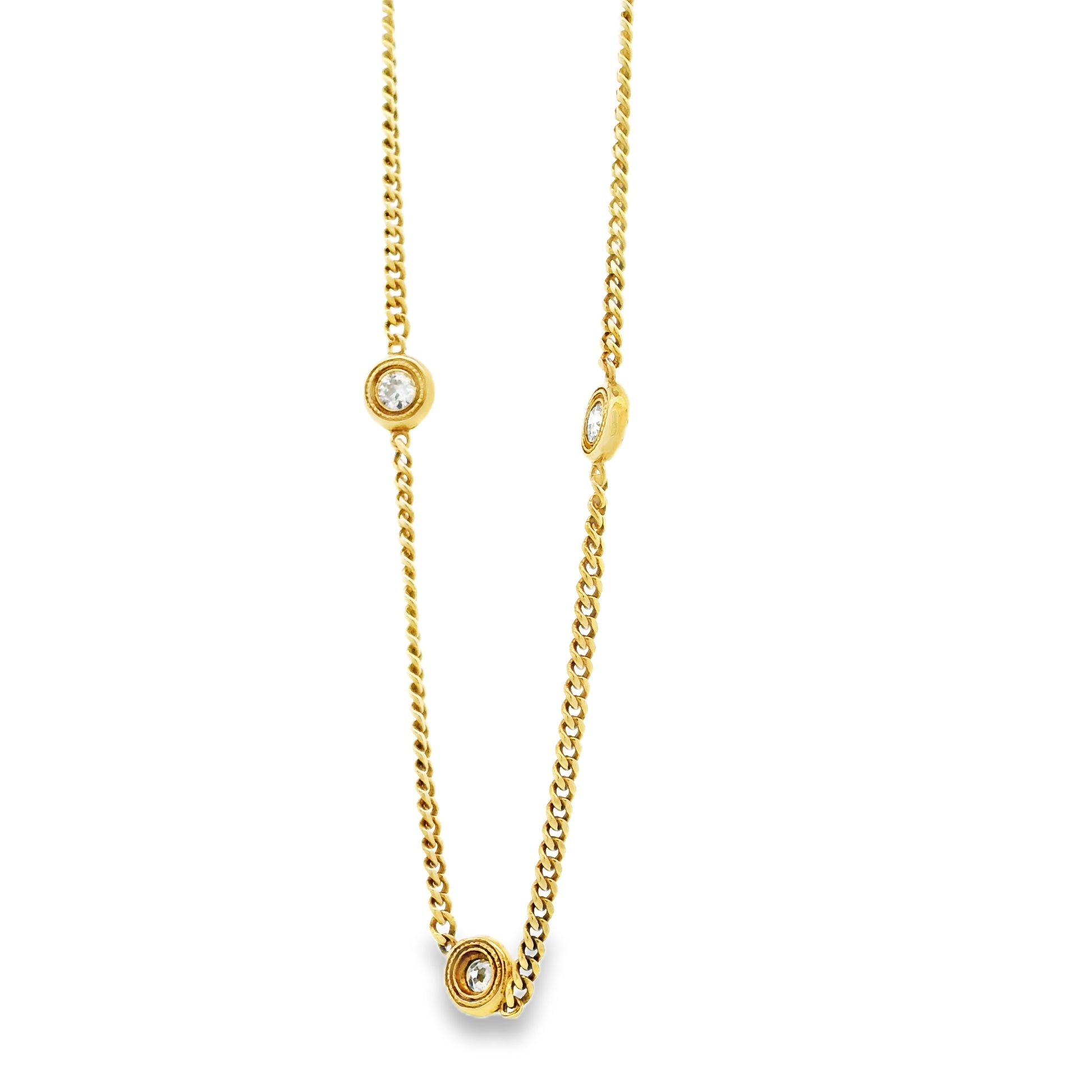 18k Yellow Gold 0.30ctw Round Brilliant Diamond Bezel Set Curb Chain Necklace — right three-quarter angle