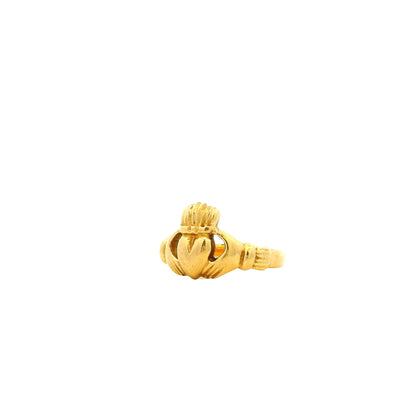 14k Yellow Gold Claddagh Irish Friendship Ring — right three-quarter angle