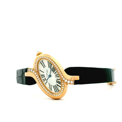 Cartier Délices 18k Rose Gold 30mm Diamond Bezel Watch — right side three-quarter view