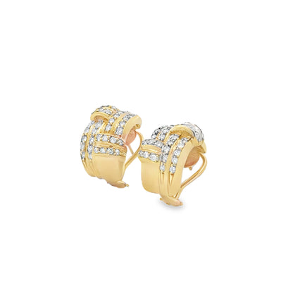 14k Yellow Gold 0.75ctw Round Brilliant Diamond Crossover Hoop Earrings — right three-quarter angle