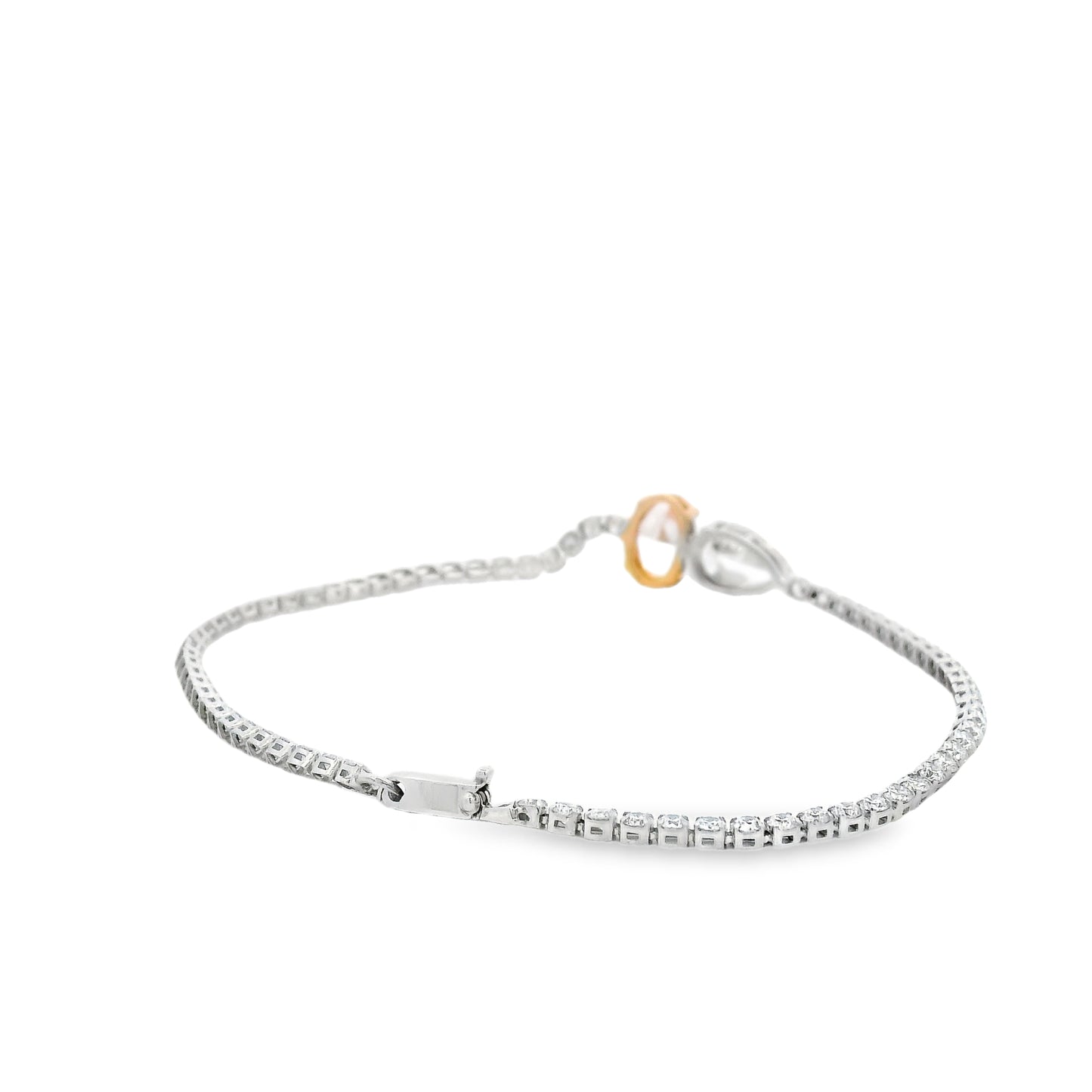 14k White and Rose Gold 4.08ctw Lab Grown Pink Oval, Pear & Round Diamond Two-Tone Tennis… — right three-quarter angle