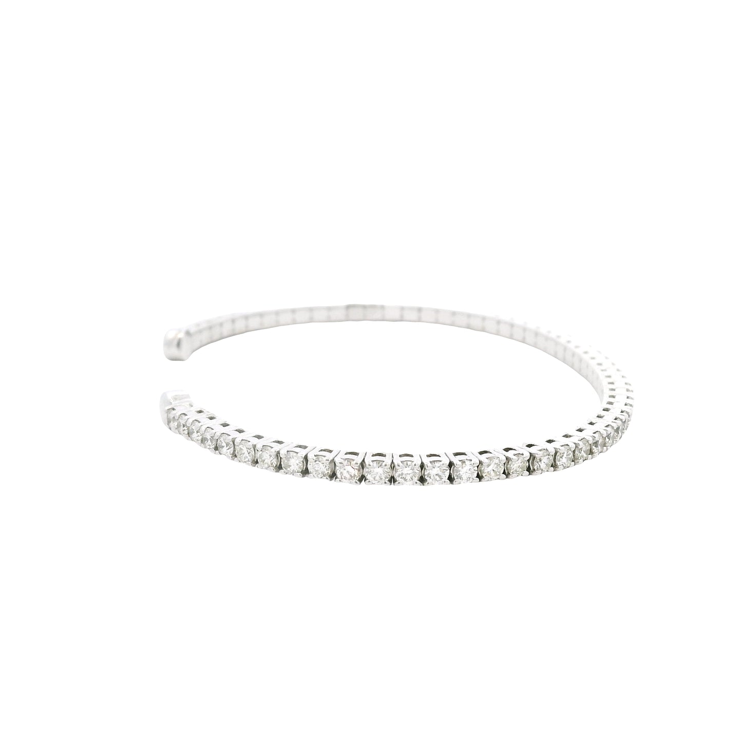 14k White Gold 2.60ctw Round Brilliant Diamond Flexible Pavé Bangle Bracelet — right three-quarter angle