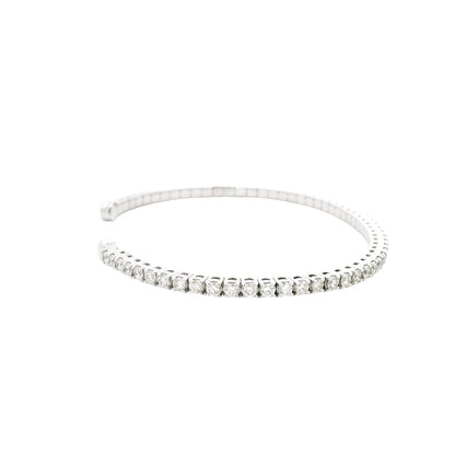 14k White Gold 2.60ctw Round Brilliant Diamond Flexible Pavé Bangle Bracelet — right three-quarter angle