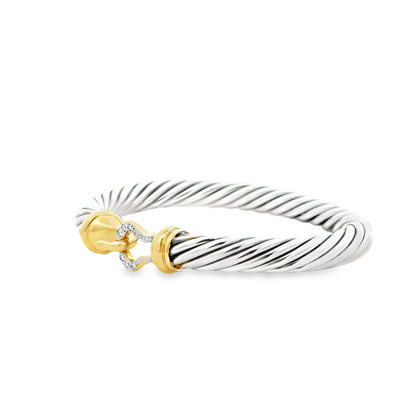 David Yurman Silver and 14k Gold Classic Cable Buckle Bangle Bracelet — right three-quarter angle