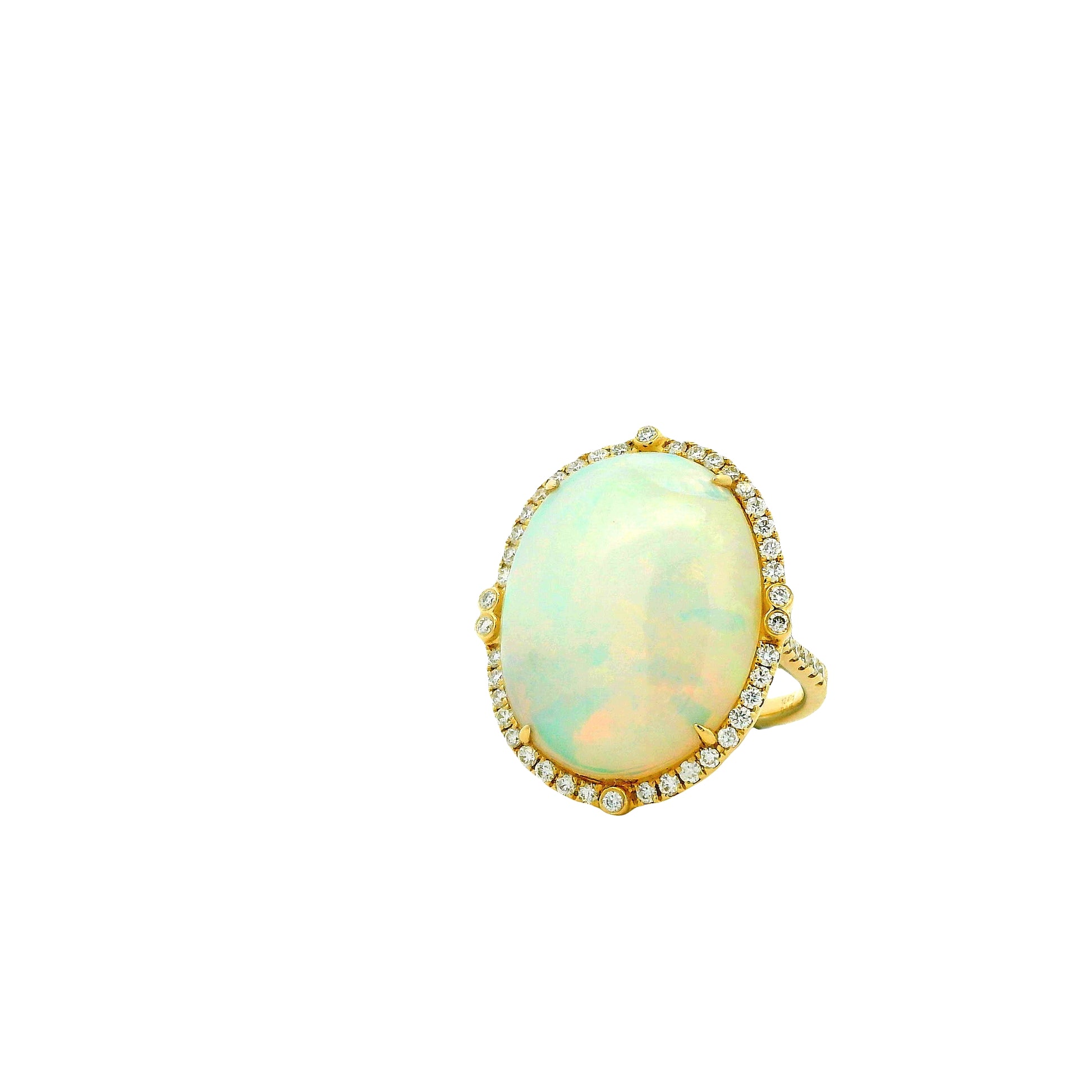 14k Yellow Gold 12.47ct Oval Opal and 0.66ctw Diamond Halo Cocktail Ring — right three-quarter angle