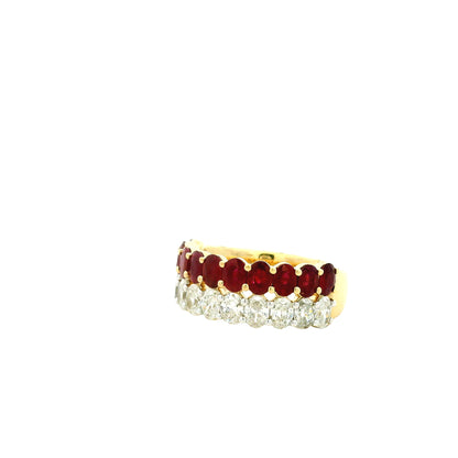 14k Yellow Gold 1.51ct Oval Diamond and 2.10ctw Ruby Two Row Cocktail Ring — right three-quarter angle