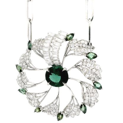 18k White Gold Tourmaline & 4.5ctw Diamond Floral Cluster Statement Paper Clip Necklace 25.5" — right three-quarter angle