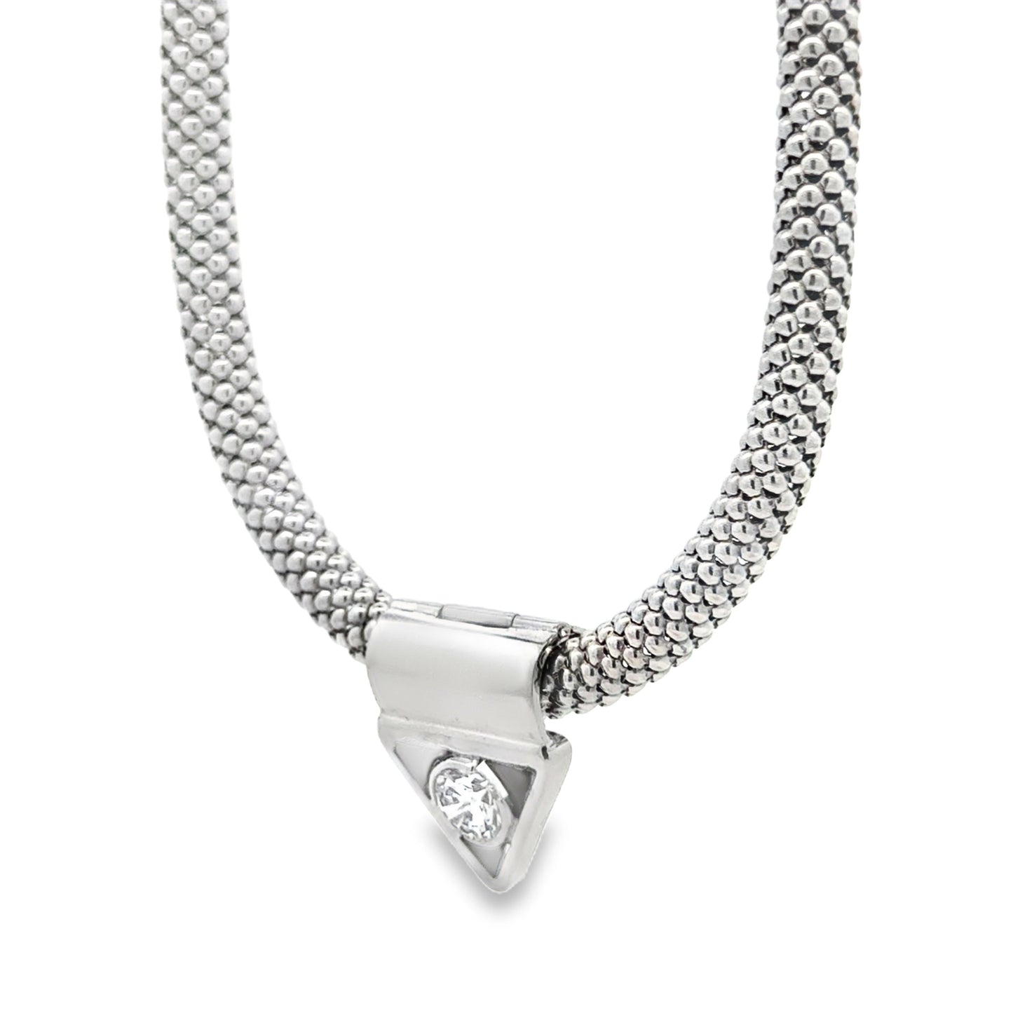 18k White Gold Mesh Choker Necklace & 14k White Gold 1.67ct Round Brilliant Diamond Triangle… — right three-quarter angle