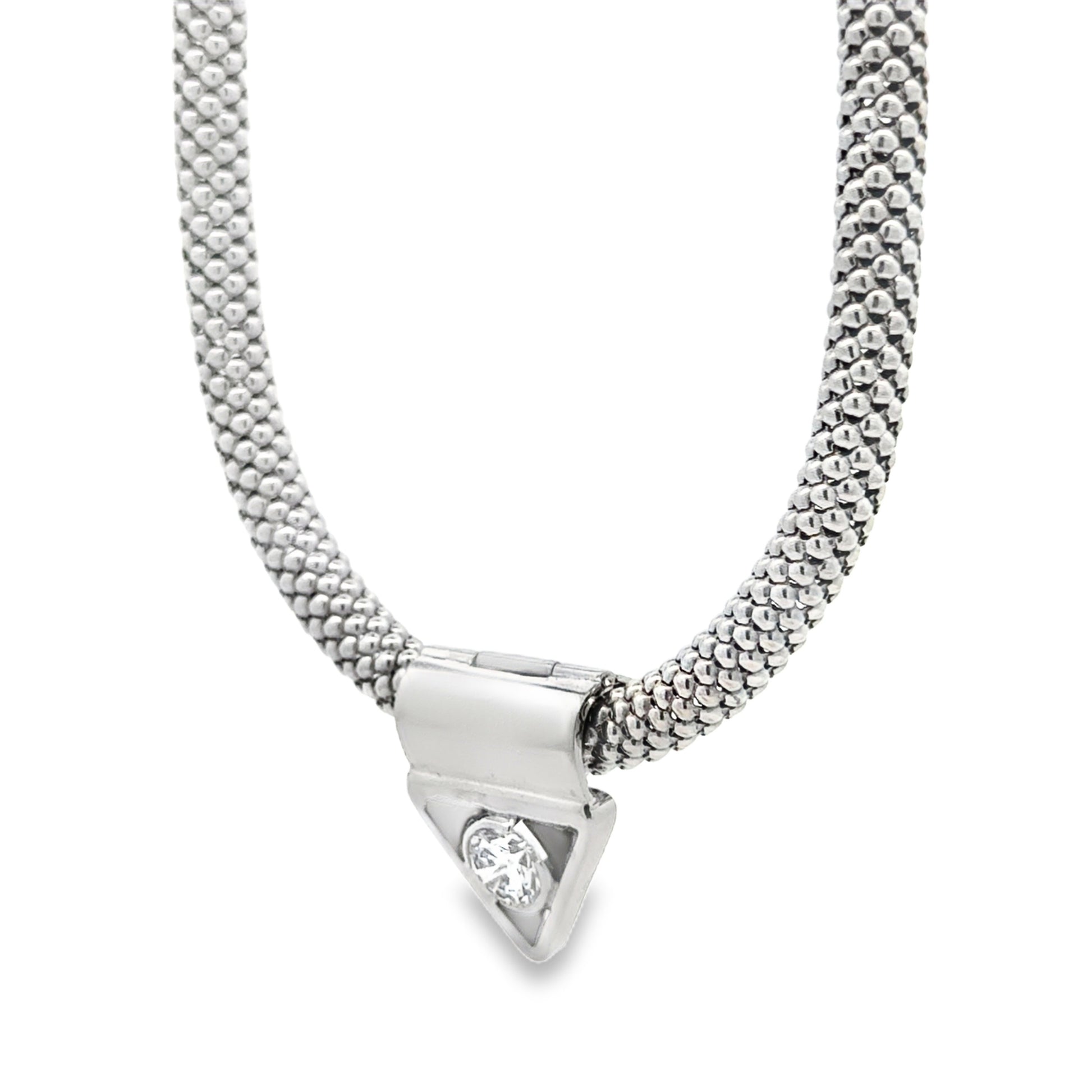 18k White Gold Mesh Choker Necklace & 14k White Gold 1.67ct Round Brilliant Diamond Triangle… — right three-quarter angle