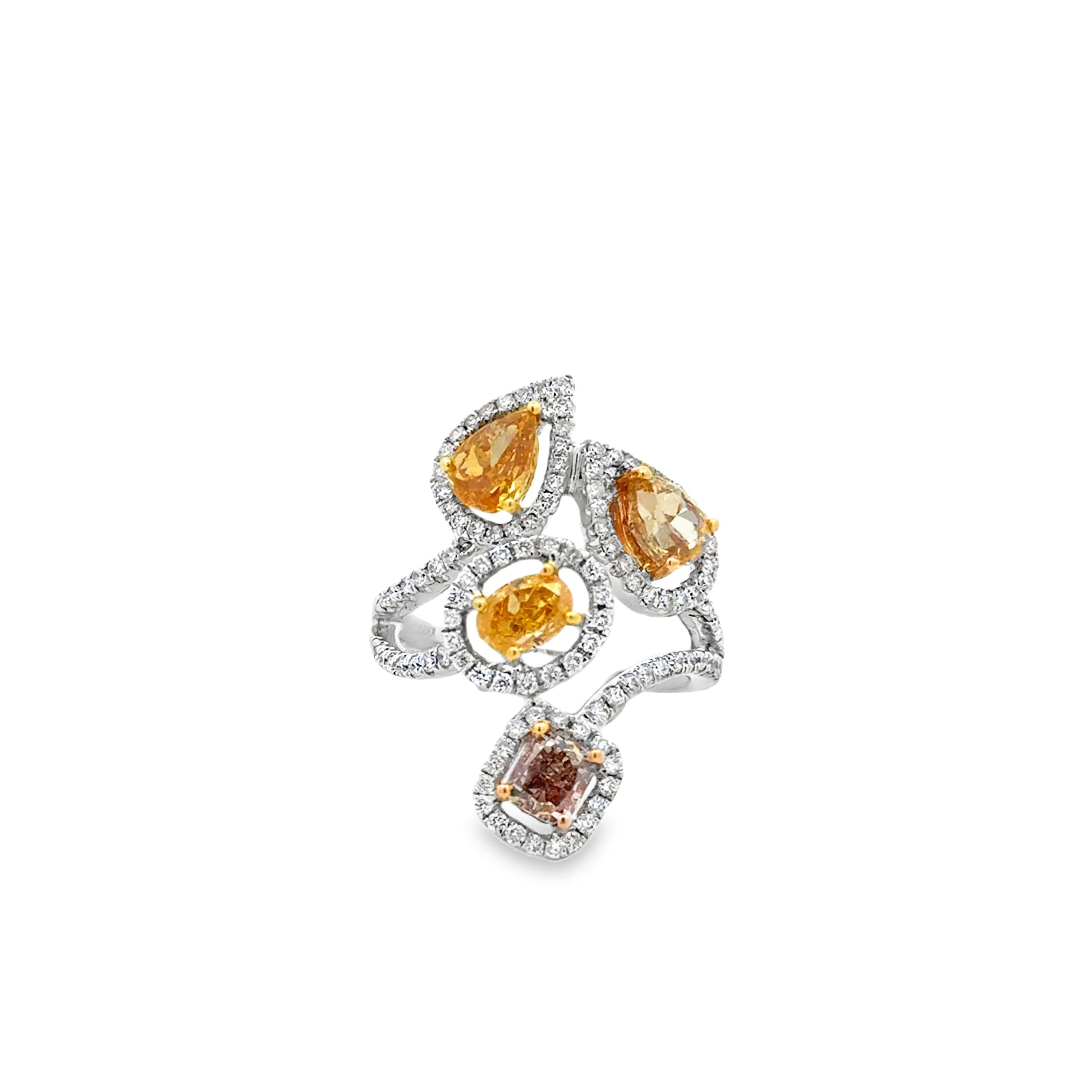 18k White Gold 2.44ct Natural Fancy Colored Diamond Floral Cluster Ring — right three-quarter angle