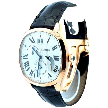 Cartier Drive de Cartier 40mm Silver Guilloché Dial 18k Rose Gold Watch — right side three-quarter view