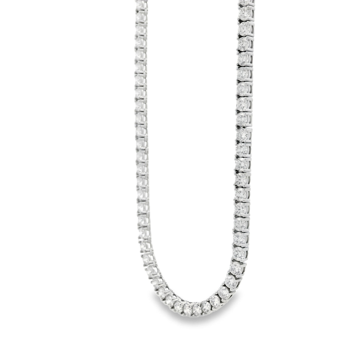14k White Gold 11.00ctw Round Brilliant Diamond Tennis Necklace 16" — right three-quarter angle