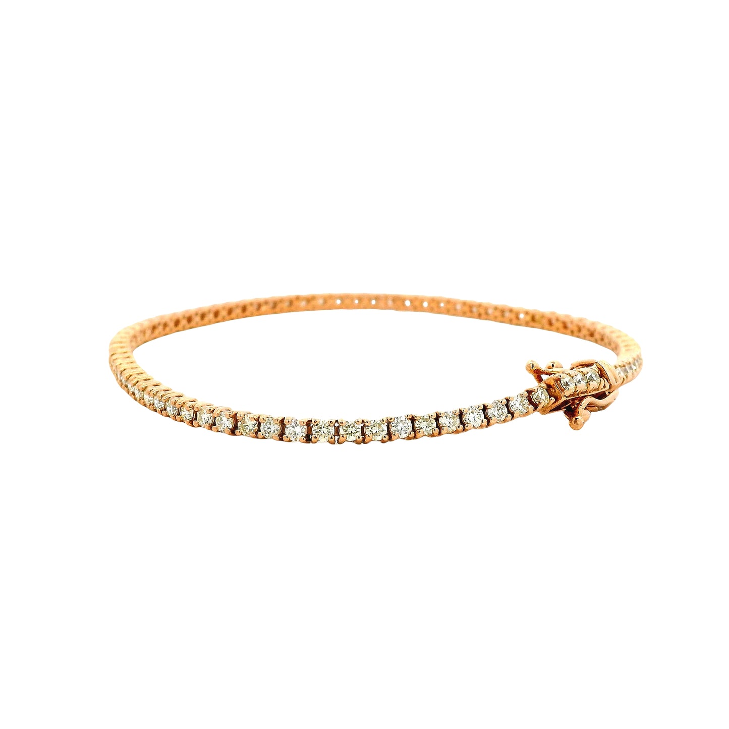 14k Rose Gold 2.40ctw Round Brilliant Diamond Tennis Bracelet — right three-quarter angle