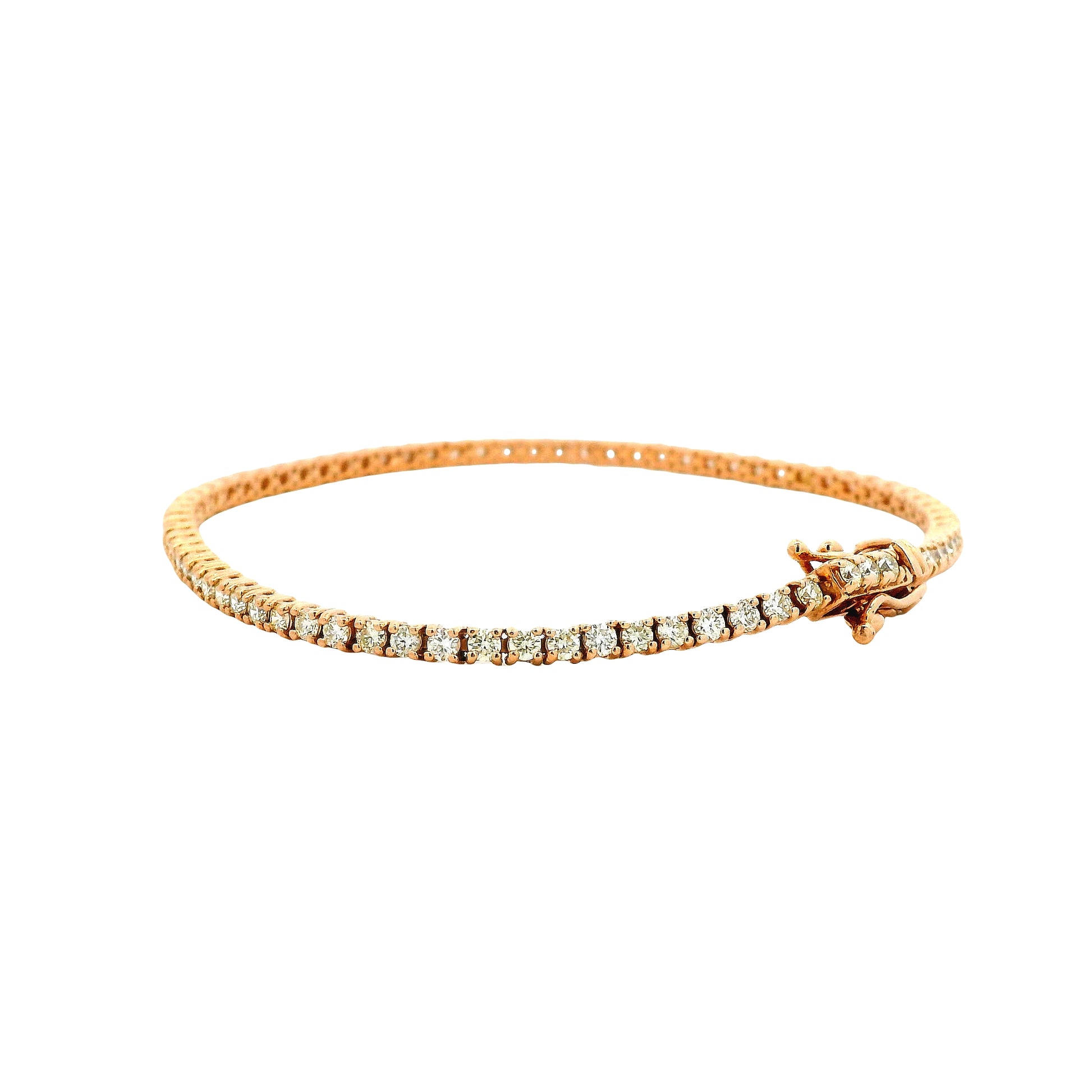 14k Rose Gold 2.40ctw Round Brilliant Diamond Tennis Bracelet — right three-quarter angle