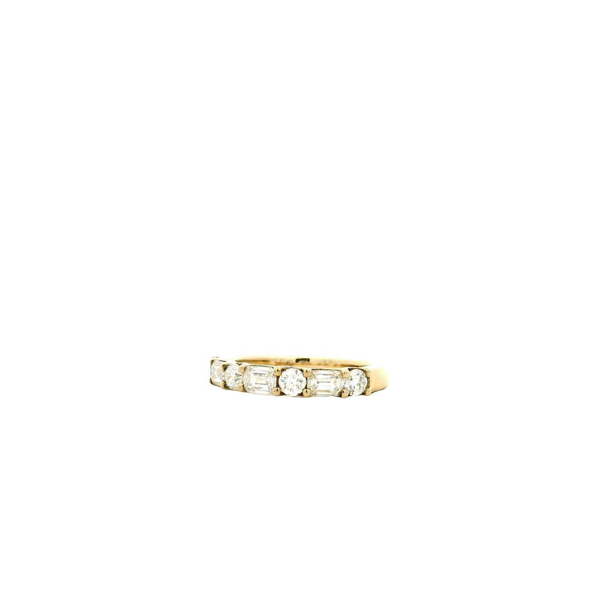 14k Yellow Gold 0.80ct Emerald Cut and 0.50ctw Round Brilliant Diamond Halfway Band Ring — right three-quarter angle