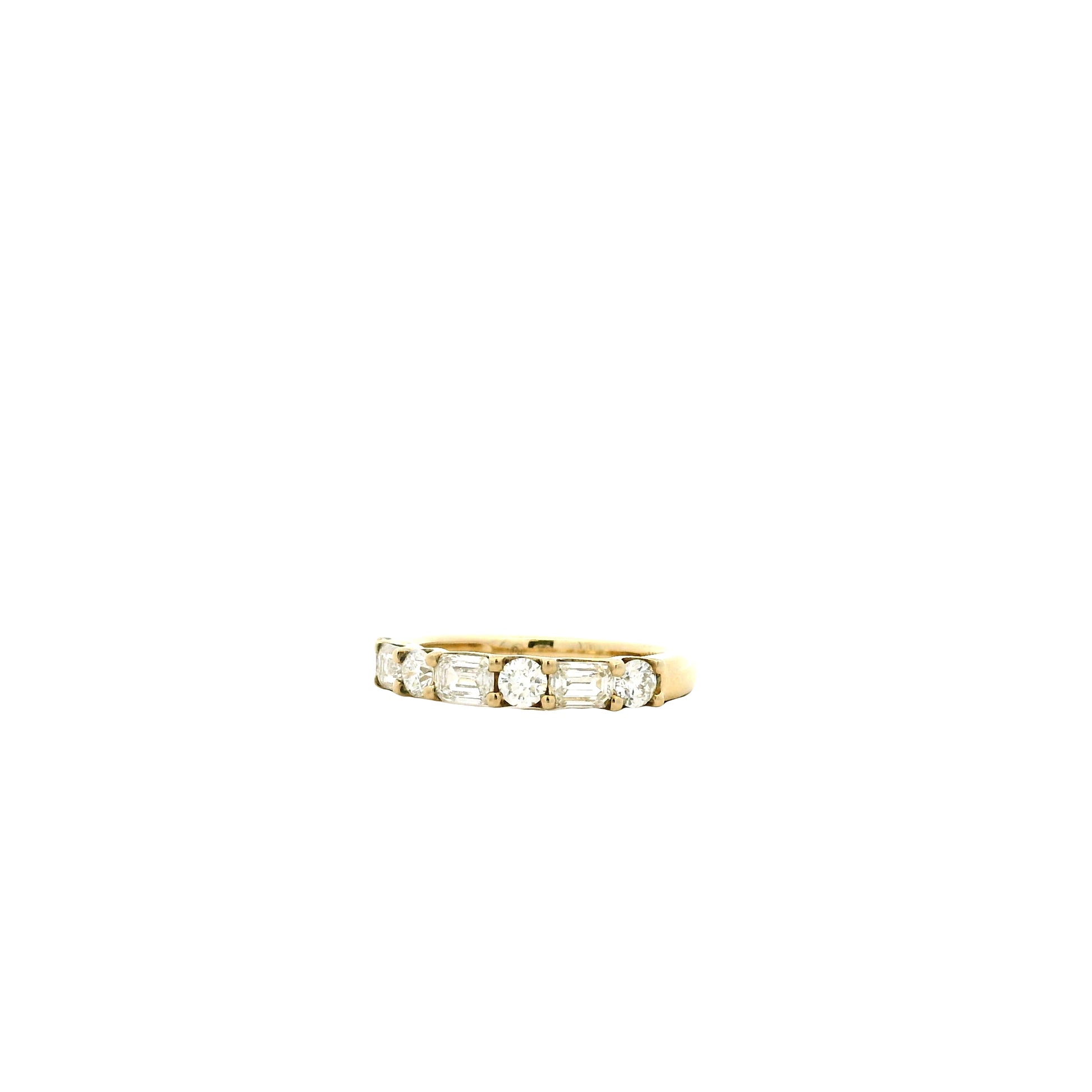 14k Yellow Gold 0.80ct Emerald Cut and 0.50ctw Round Brilliant Diamond Halfway Band Ring — right three-quarter angle