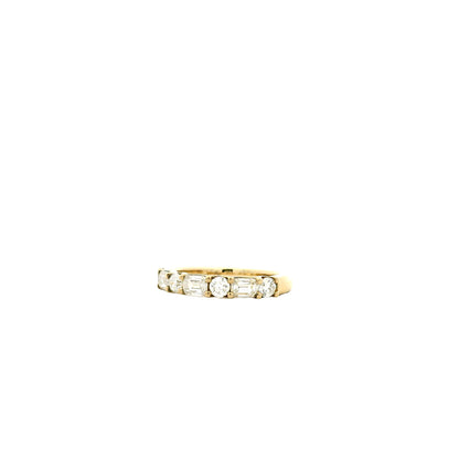 14k Yellow Gold 0.80ct Emerald Cut and 0.50ctw Round Brilliant Diamond Halfway Band Ring — right three-quarter angle