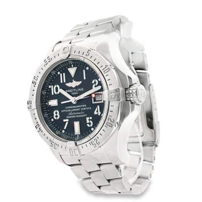 Breitling A1733010 Avenger Seawolf 44mm Blue Dial Stainless Steel Watch — right side three-quarter view