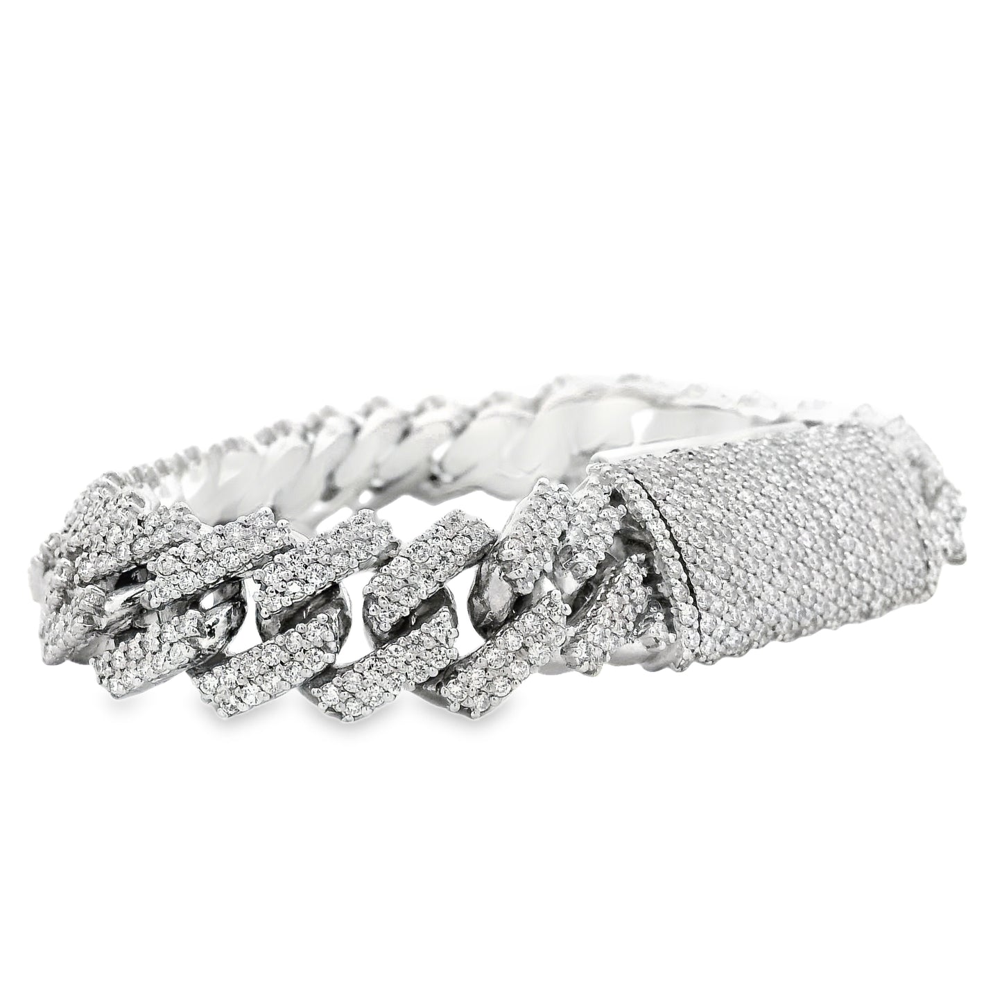 10k White Gold 13.35ctw Natural Diamond Cuban Chain Link Bracelet — right three-quarter angle
