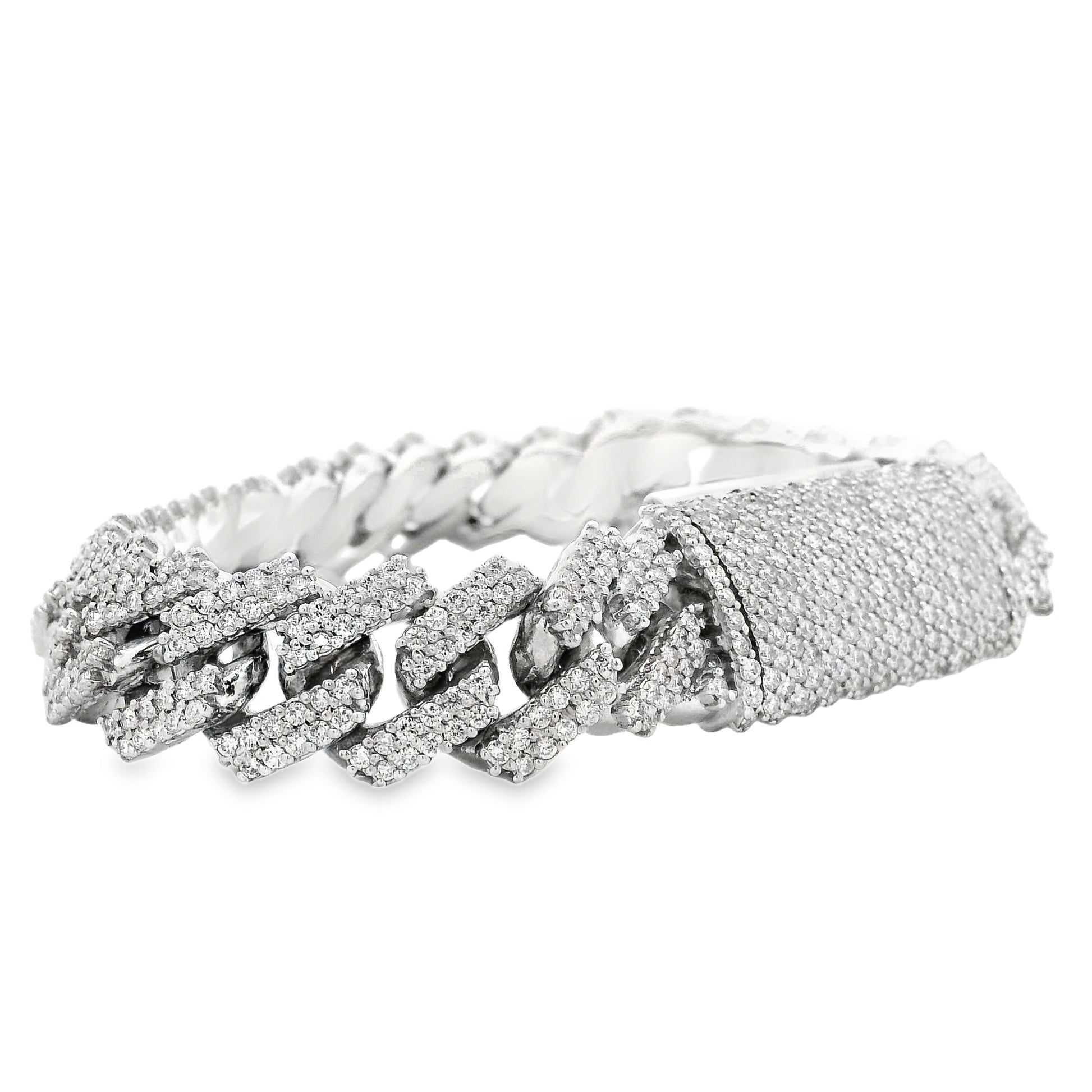 10k White Gold 13.35ctw Natural Diamond Cuban Chain Link Bracelet — right three-quarter angle