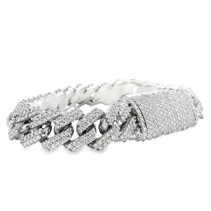 10k White Gold 13.35ctw Natural Diamond Cuban Chain Link Bracelet — right three-quarter angle