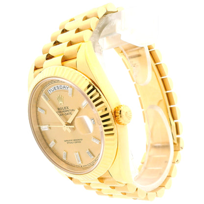 Rolex 228238 Day-Date 40mm Champagne Diamond Dial 18k Yellow Gold Watch — right side three-quarter view