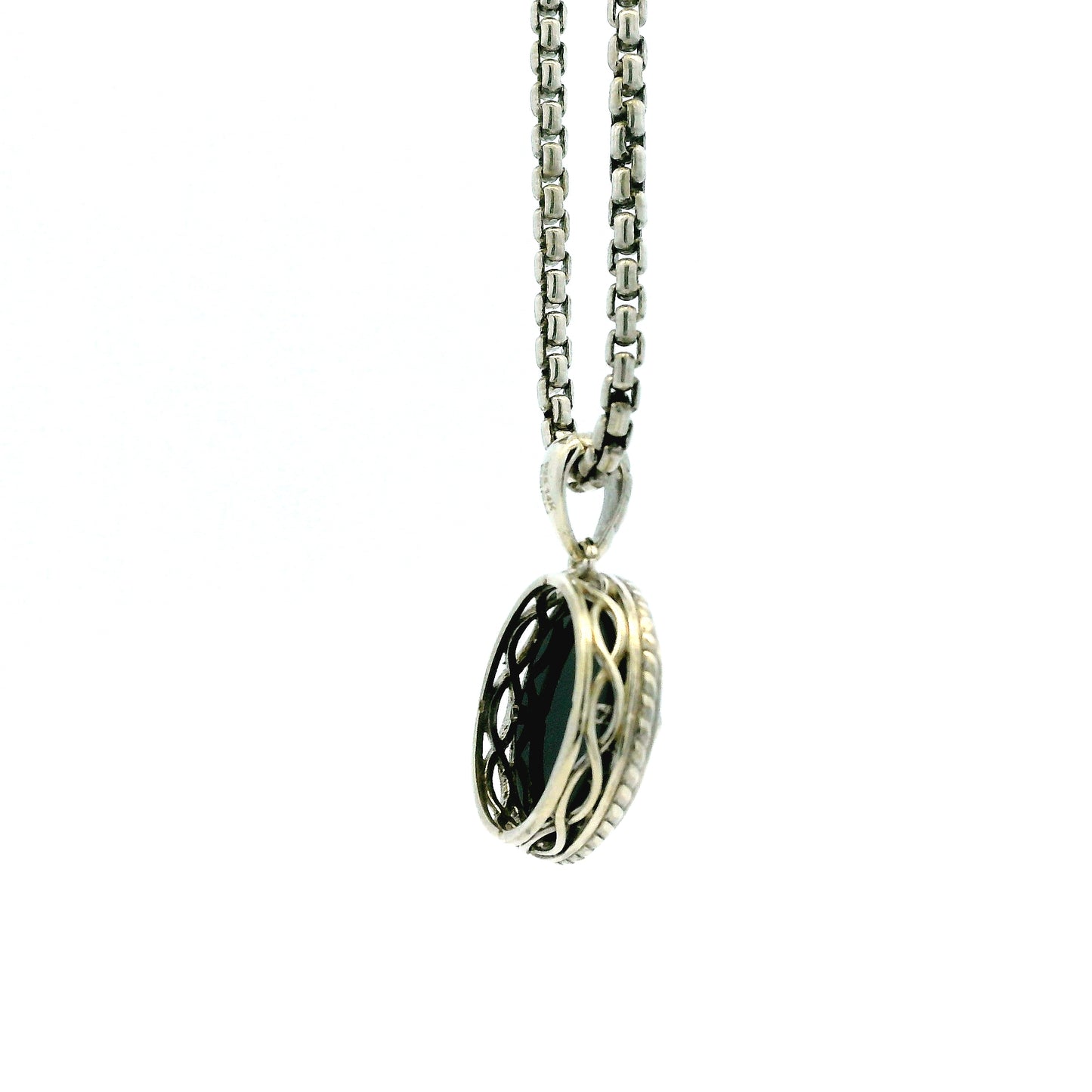 Effy 14k White Gold 1.0ctw Diamond and Onyx Panther Evil Eye Pendant Necklace — right three-quarter angle