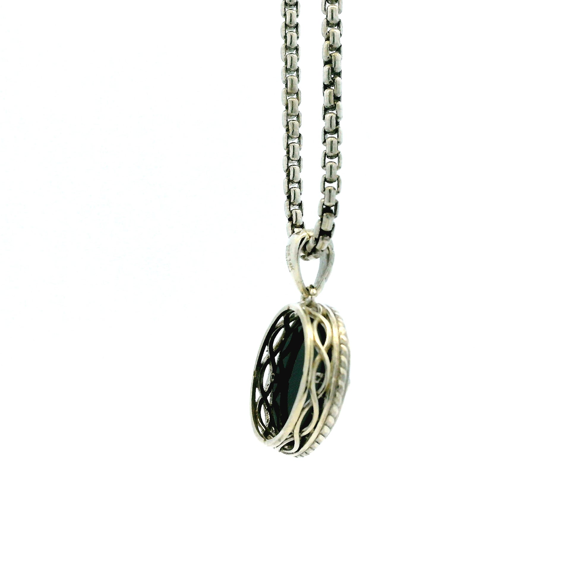 Effy 14k White Gold 1.0ctw Diamond and Onyx Panther Evil Eye Pendant Necklace — right three-quarter angle