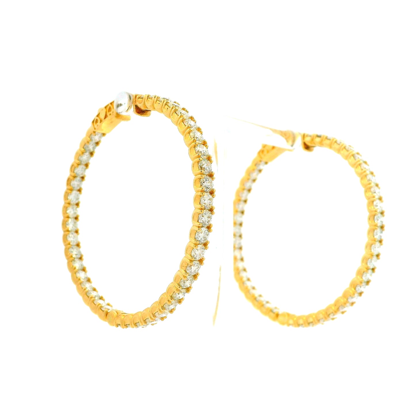 14k Yellow Gold 11.75ctw Round Diamond Inside Out Hoop Earrings — right three-quarter angle