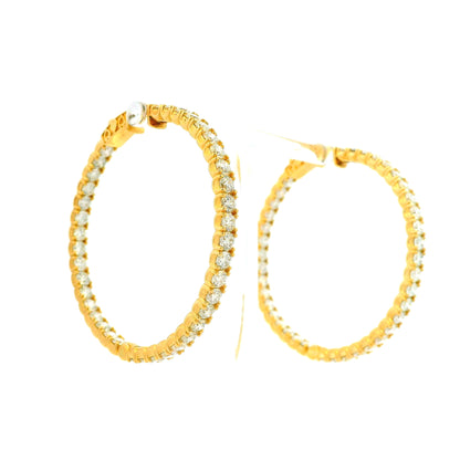 14k Yellow Gold 11.75ctw Round Diamond Inside Out Hoop Earrings — right three-quarter angle