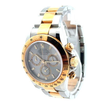 Rolex 116523 Daytona 40mm Silver Dial Two-Tone Oyster Bracelet Watch — right side three-quarter view