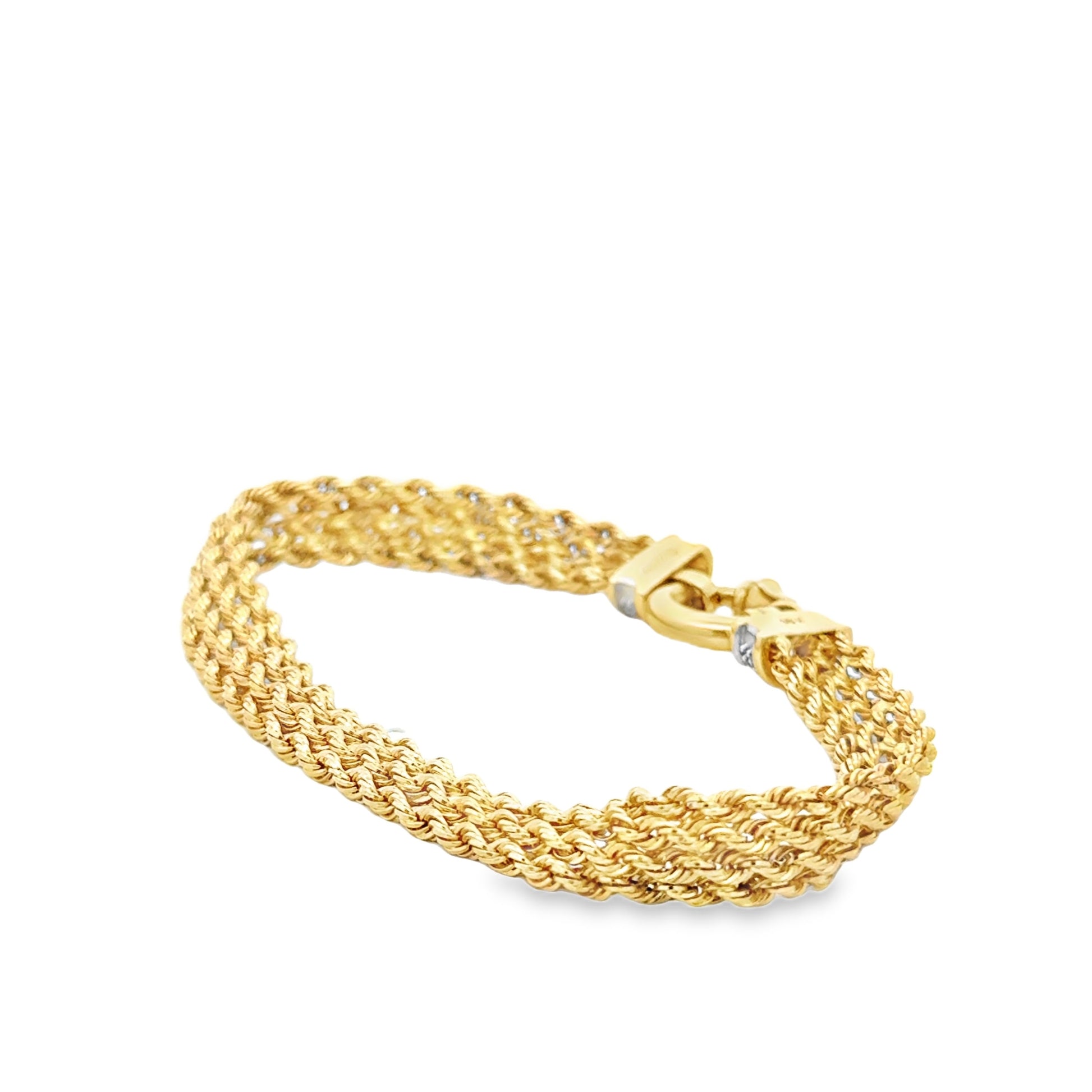 18k Yellow Gold Rope Bracelet with Diamond Studded Clasp — right three-quarter angle
