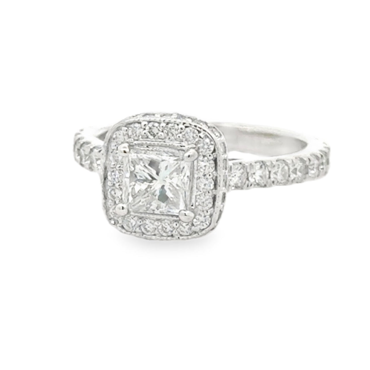 18k White Gold 0.72ct Princess Cut Diamond Halo Engagement Ring — right three-quarter angle