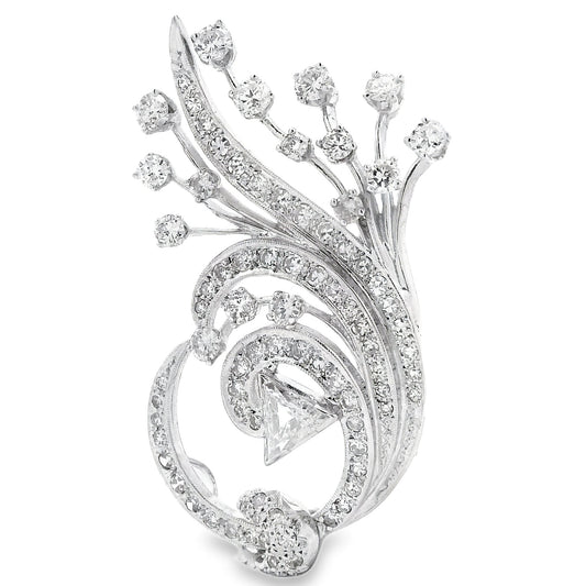 14k White Gold 4.5ctw Round Brilliant and Pear Diamond Pavé Brooch — right three-quarter angle