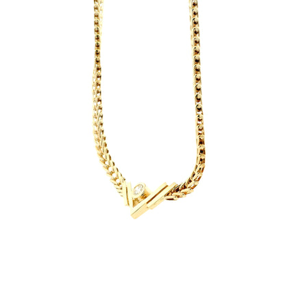 14k Yellow Gold V-Shaped Pendant Necklace with 0.10ct Round Diamond — right three-quarter angle