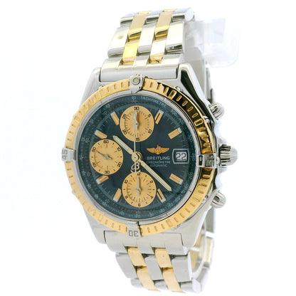 Breitling D13352 Chronomat 39mm Blue Dial Two-Tone Watch — right side three-quarter view