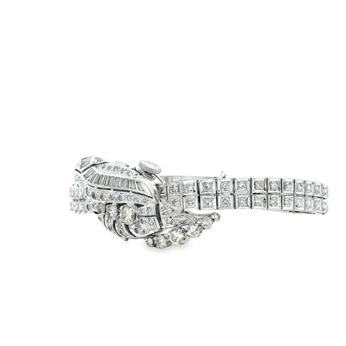 Hamilton Vintage 14k White Gold Diamond Cocktail Ladies Watch — right side three-quarter view