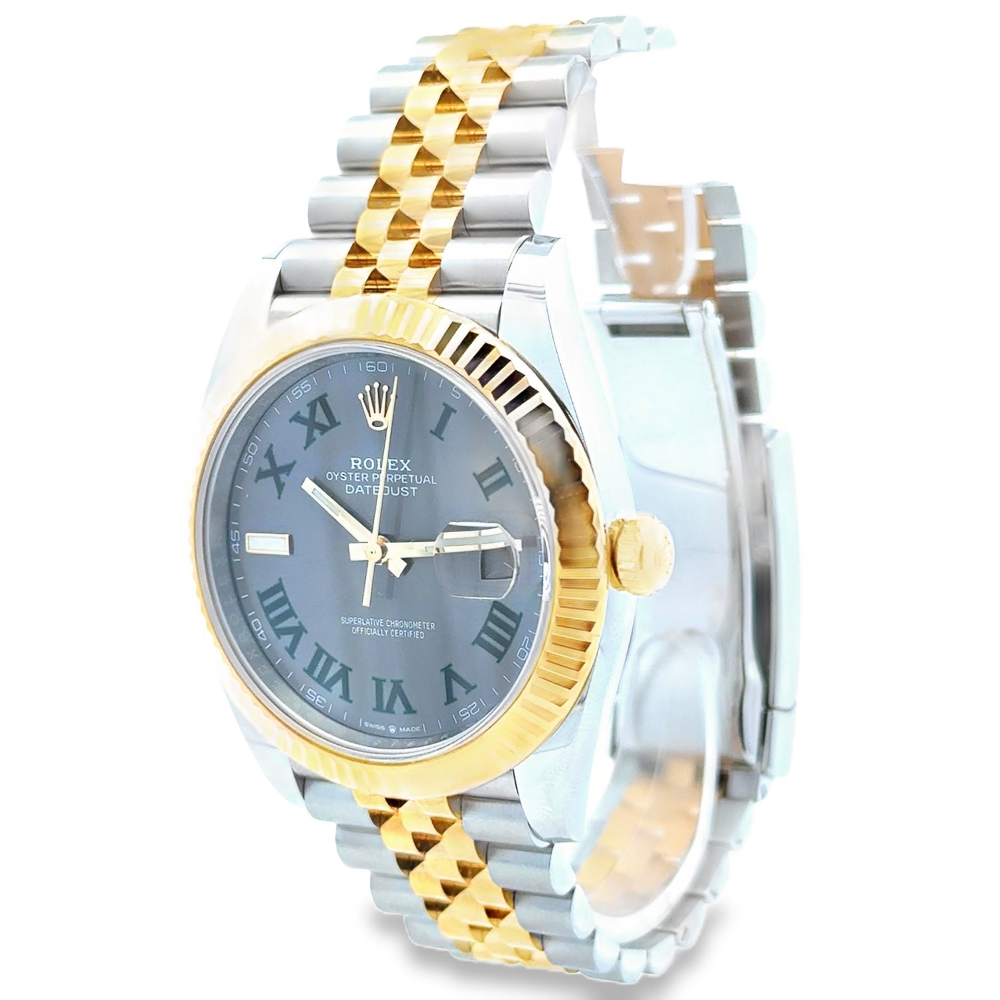 Rolex 126333 Datejust 41mm Wimbledon Dial Two-Tone Jubilee Watch — right side three-quarter view