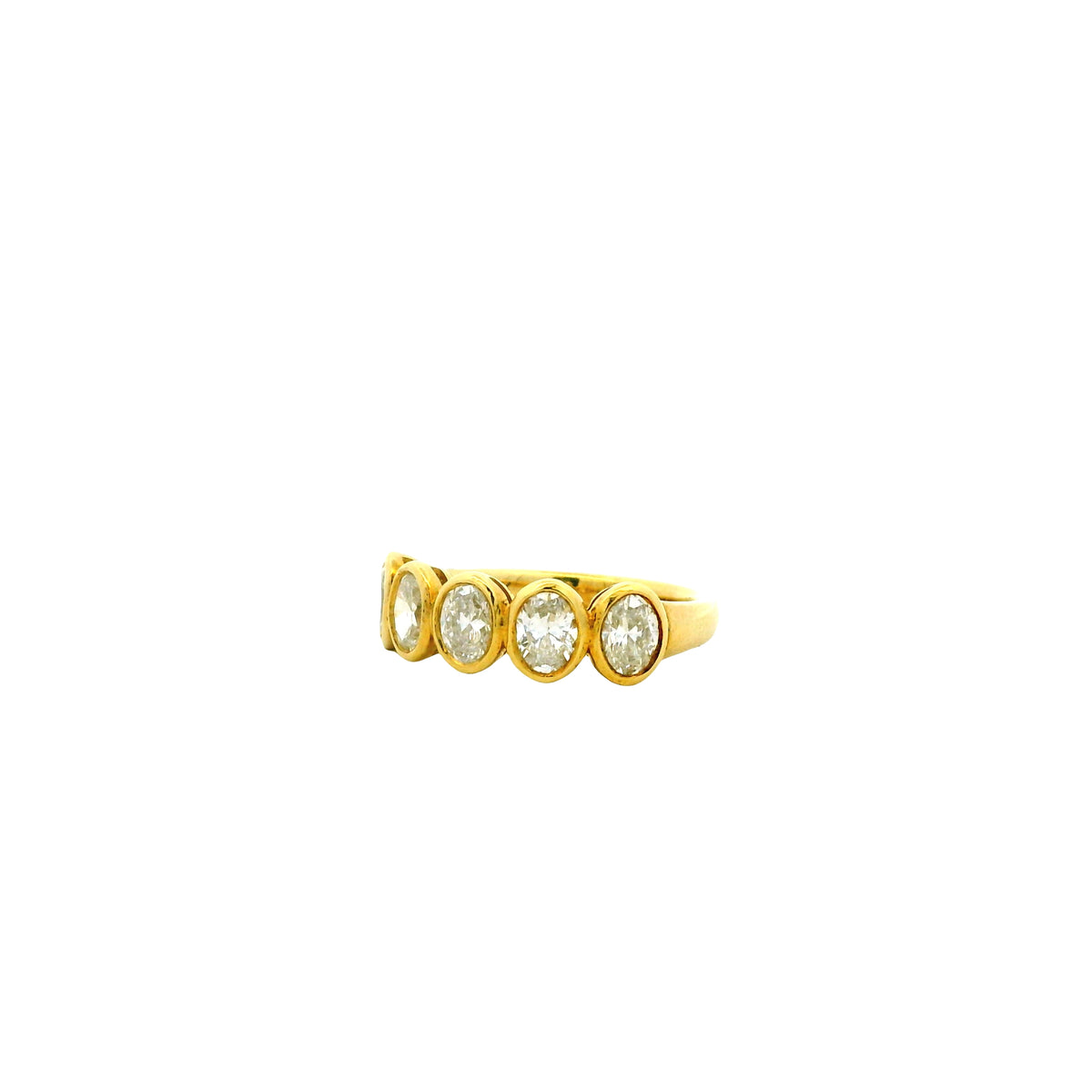 18k Yellow Gold 1.55ctw Oval Cut Natural Diamond Bezel Set Band Ring — right three-quarter angle