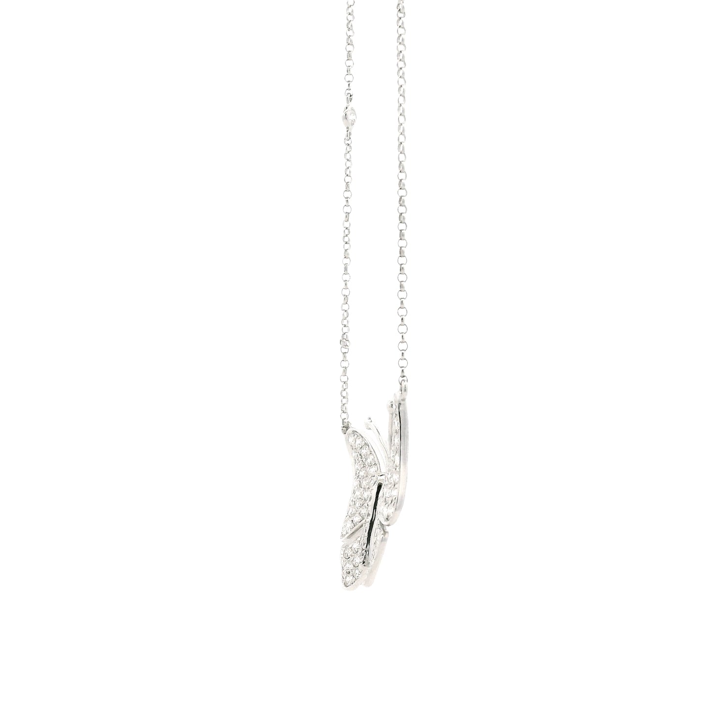 18k White Gold 1.04ctw Round Brilliant Diamond Butterfly Pendant Necklace — right three-quarter angle