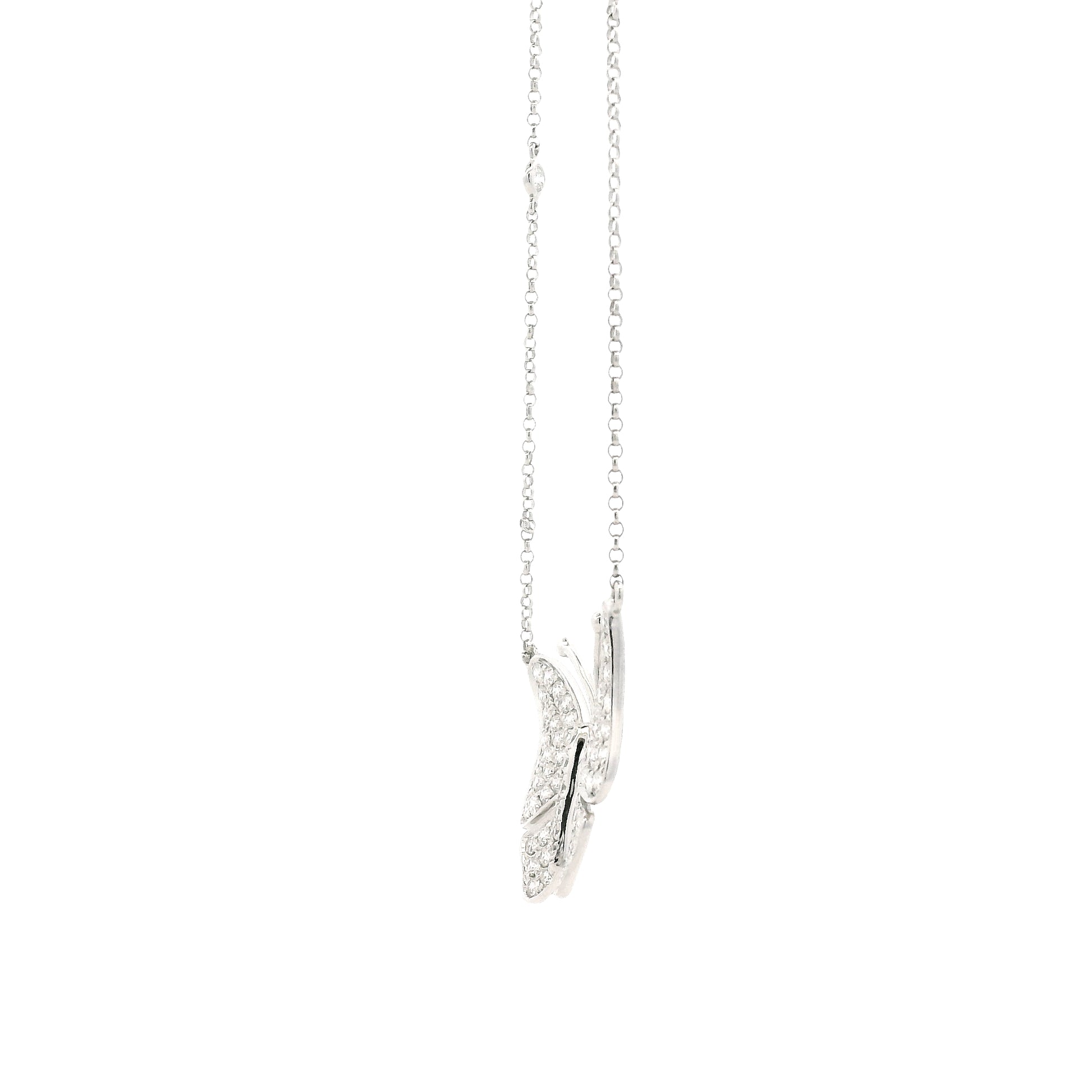 18k White Gold 1.04ctw Round Brilliant Diamond Butterfly Pendant Necklace — right three-quarter angle