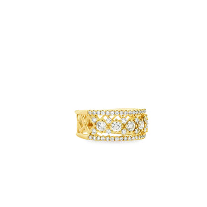 Gabriel and Co. 14k Yellow Gold Three Row 1.12ctw Diamond Wide Band Ring — right three-quarter angle