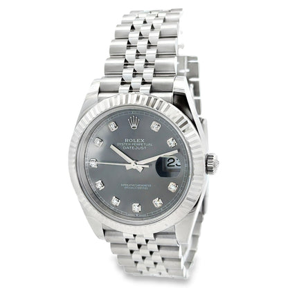 Rolex 126334 Datejust 41mm Diamond Slate Dial Two-Tone Jubilee Watch — right side three-quarter view