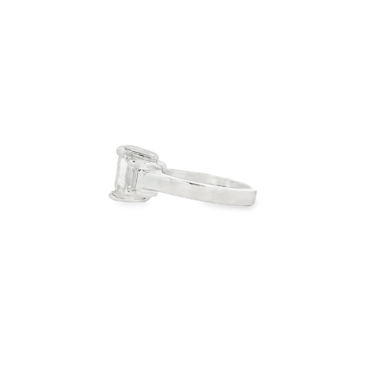 14k White Gold 2.02ct Emerald Cut Diamond Three-Stone Ring — right three-quarter angle