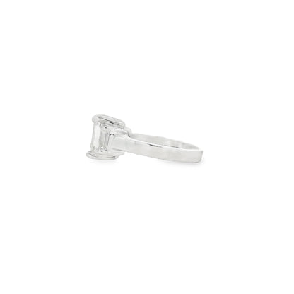14k White Gold 2.02ct Emerald Cut Diamond Three-Stone Ring — right three-quarter angle