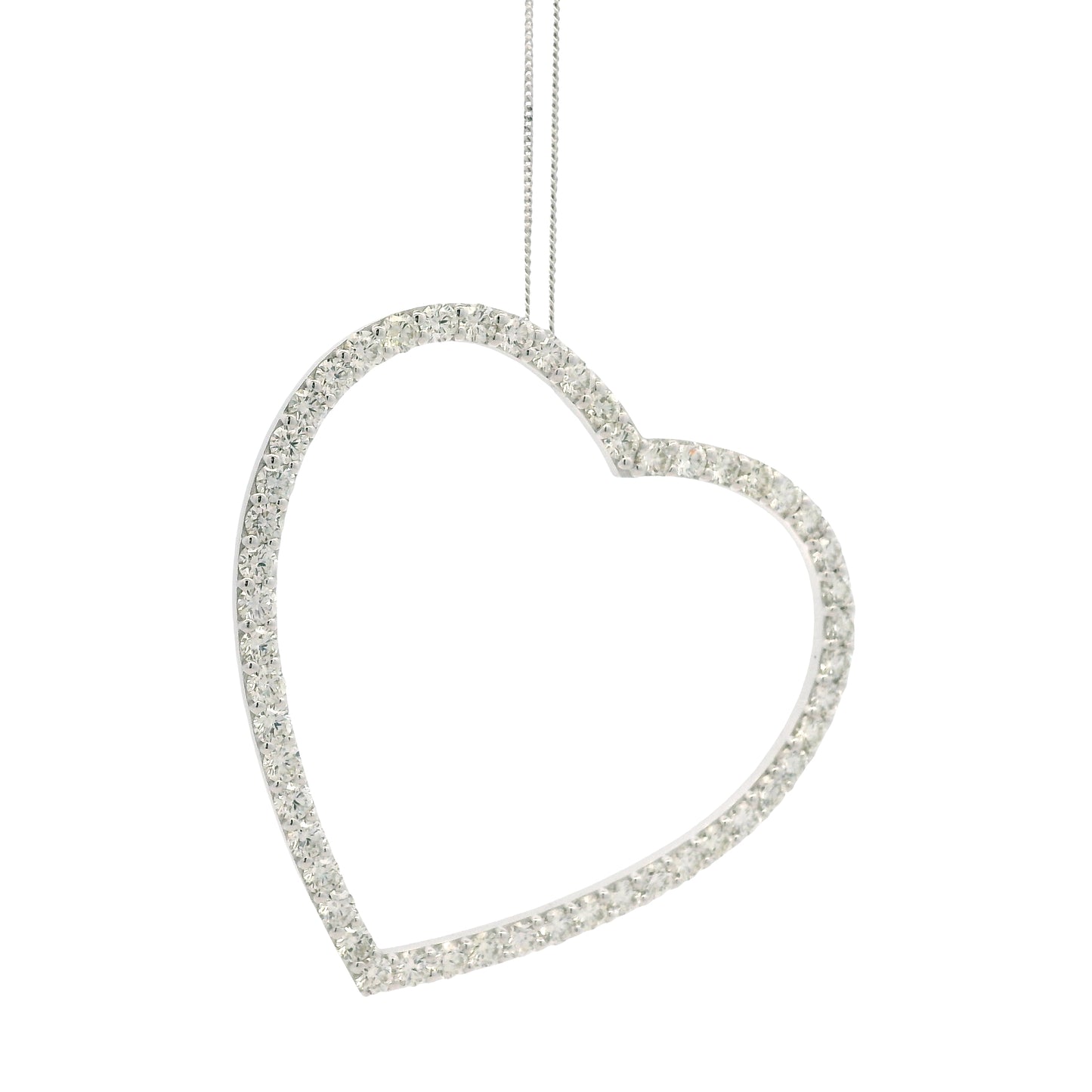 14k White Gold 5.92ctw Round Brilliant Diamond Pavé Heart Pendant Necklace — right three-quarter angle