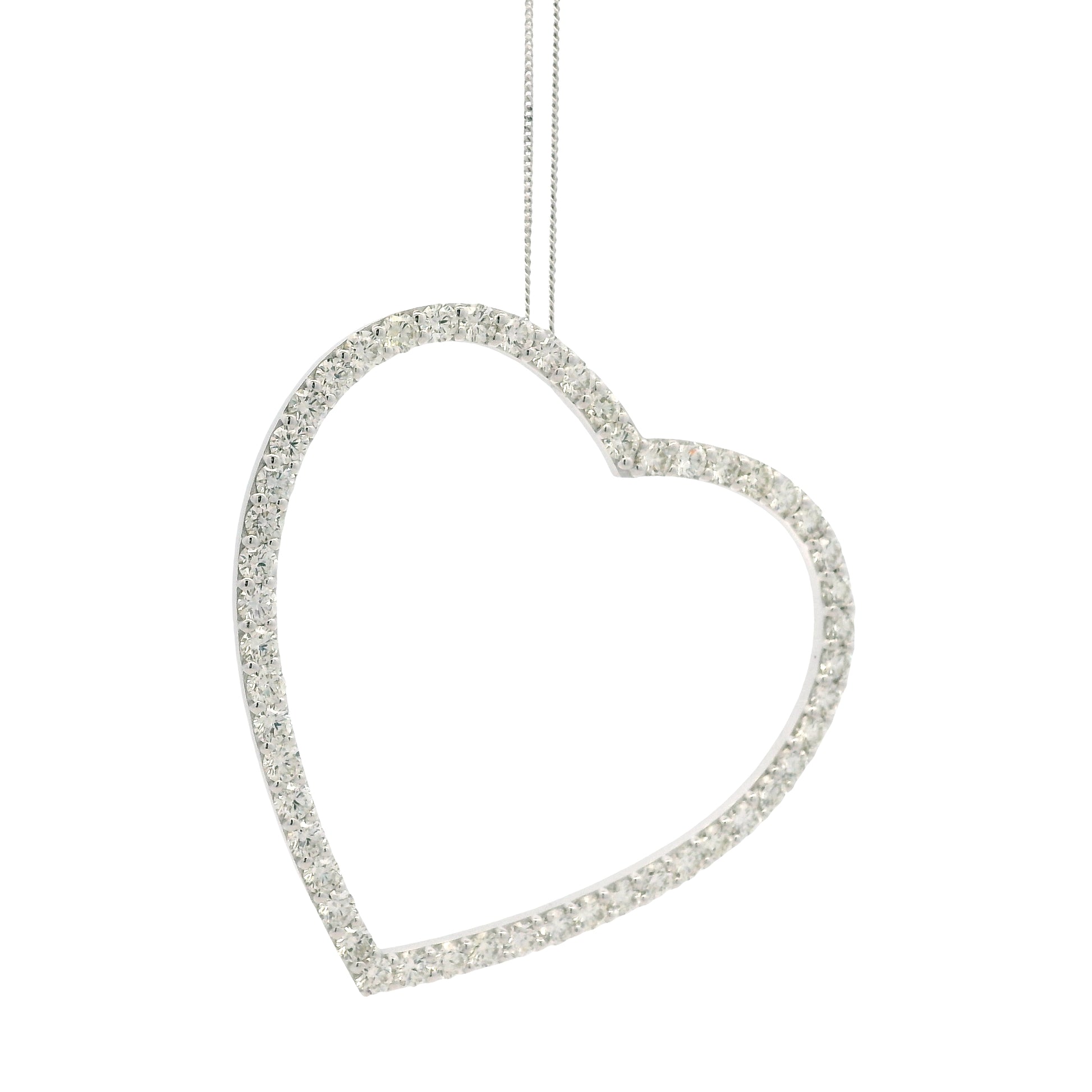 14k White Gold 5.92ctw Round Brilliant Diamond Pavé Heart Pendant Necklace — right three-quarter angle