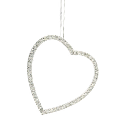 14k White Gold 5.92ctw Round Brilliant Diamond Pavé Heart Pendant Necklace — right three-quarter angle
