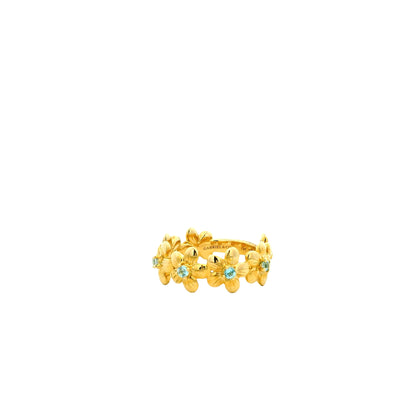 Gabriel and Co. 14k Yellow Gold 0.19ctw Swiss Blue Topaz Floral Stackable Ring — right three-quarter angle